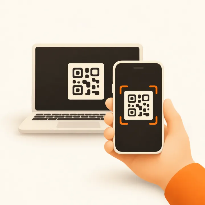 A phone scanning the pairing QR code on a Mac